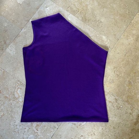 Ralph Lauren Black Label One Shoulder Asymm. Neckline Purple Blouse, Size L - Picture 12 of 15